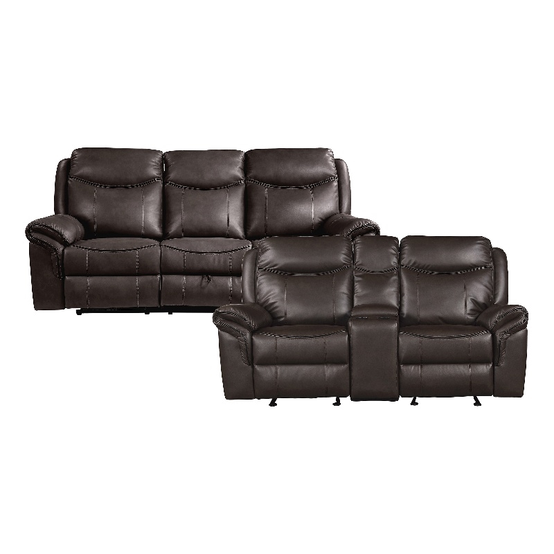 Pemberly Row Breathable Faux Leather 2-Piece Reclining Sofa Set in Dark Brown