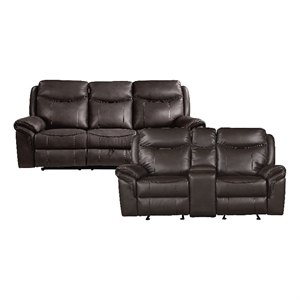 Pemberly Row Breathable Faux Leather 2-Piece Reclining Sofa Set in Dark Brown