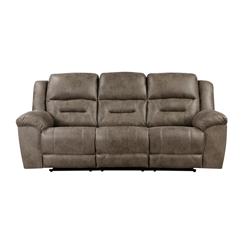 Pemberly Row Polished Microfiber 2-Piece Manual Reclining Sofa Set in Brown