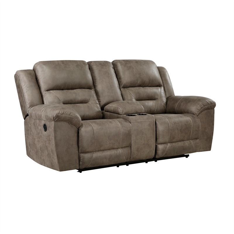 Pemberly Row Polished Microfiber 2-Piece Manual Reclining Sofa Set in Brown