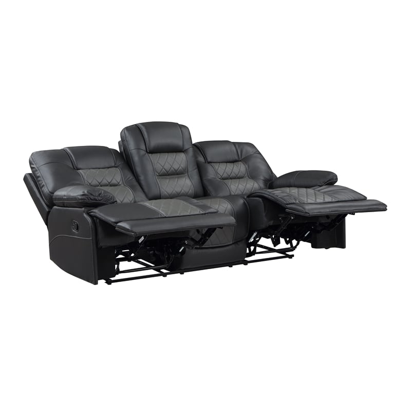 Pemberly Row Faux Leather Double Reclining Sofa with USB in 2-Tone Gray