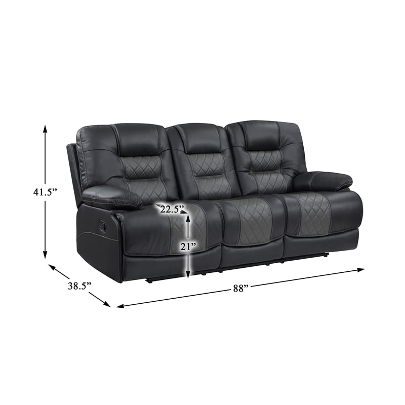 Pemberly Row Faux Leather Double Reclining Sofa with USB in 2-Tone Gray