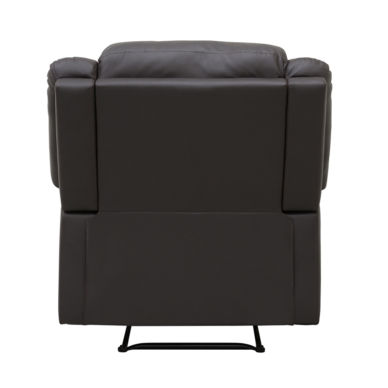 Pemberly Row Faux Leather Manual Recliner with Pillowtop Arms in Dark Brown