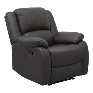 Pemberly Row Faux Leather Manual Recliner with Pillowtop Arms in Dark Brown