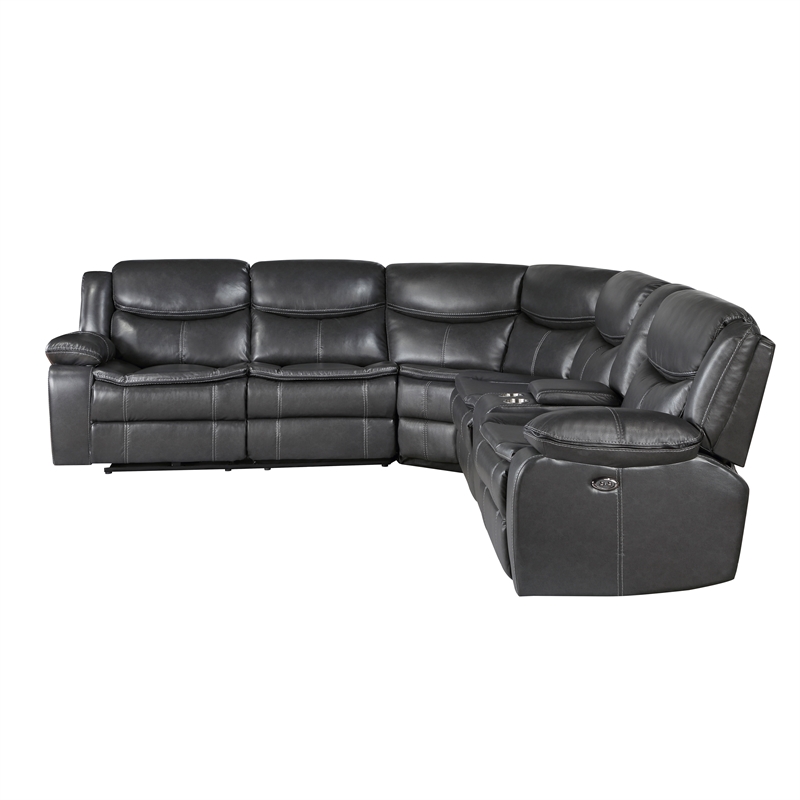 Pemberly Row 3-Piece Faux Leather Power Reclining Sectional in Dark Gray