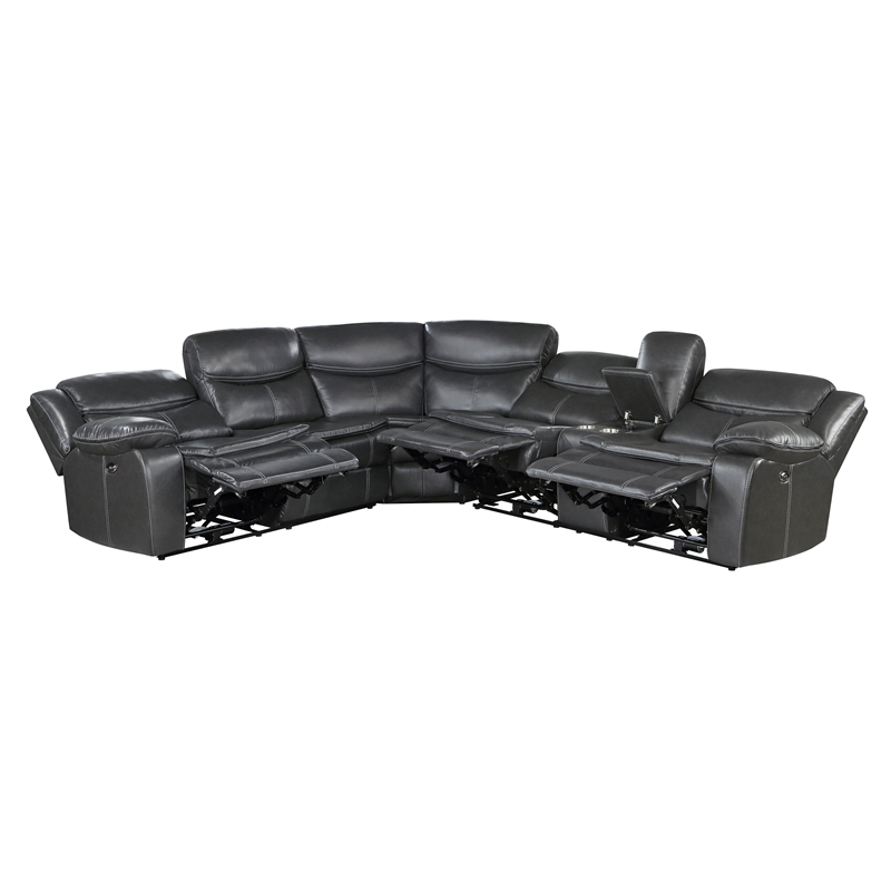 Pemberly Row 3-Piece Faux Leather Power Reclining Sectional in Dark Gray
