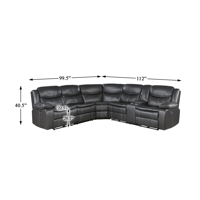 Pemberly Row 3-Piece Faux Leather Power Reclining Sectional in Dark Gray