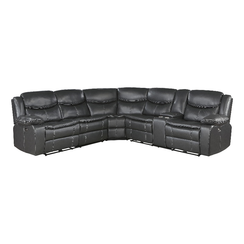 Pemberly Row 3-Piece Faux Leather Power Reclining Sectional in Dark Gray
