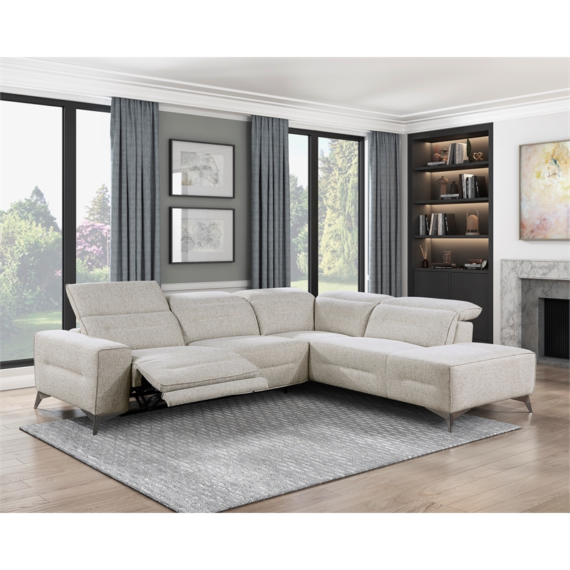 Pemberly Row Chenille 2-Piece Power Reclining Sectional with Right Chaise - Sand