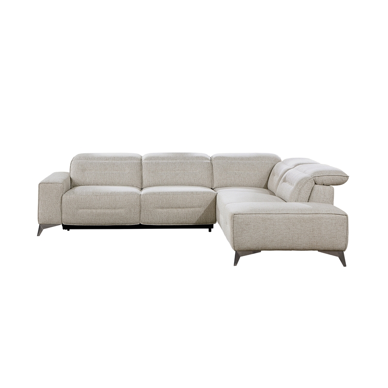 Pemberly Row Chenille 2-Piece Power Reclining Sectional with Right Chaise - Sand