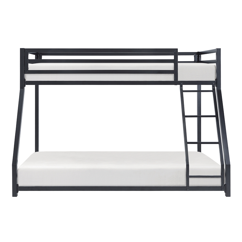 Pemberly Row Twin over Full Metal Bunk Bed with Guard Rails in Black