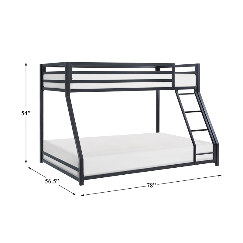 Pemberly Row Twin over Full Metal Bunk Bed with Guard Rails in Black
