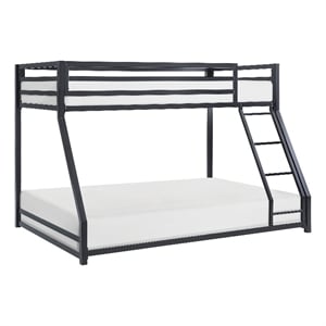 Pemberly Row Twin over Full Metal Bunk Bed with Guard Rails in Black