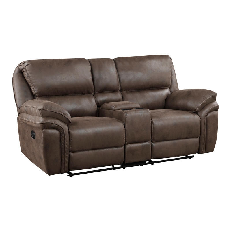 Pemberly Row Polished Microfiber 2-Piece Push-Back Reclining Sofa Set in Brown