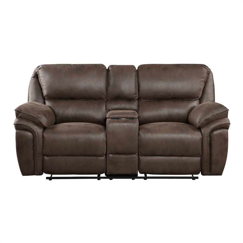Pemberly Row Polished Microfiber 2-Piece Push-Back Reclining Sofa Set in Brown