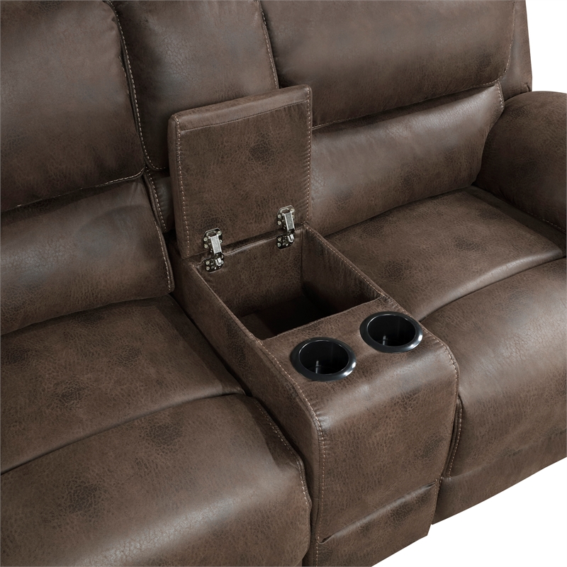 Pemberly Row Polished Microfiber 2-Piece Push-Back Reclining Sofa Set in Brown