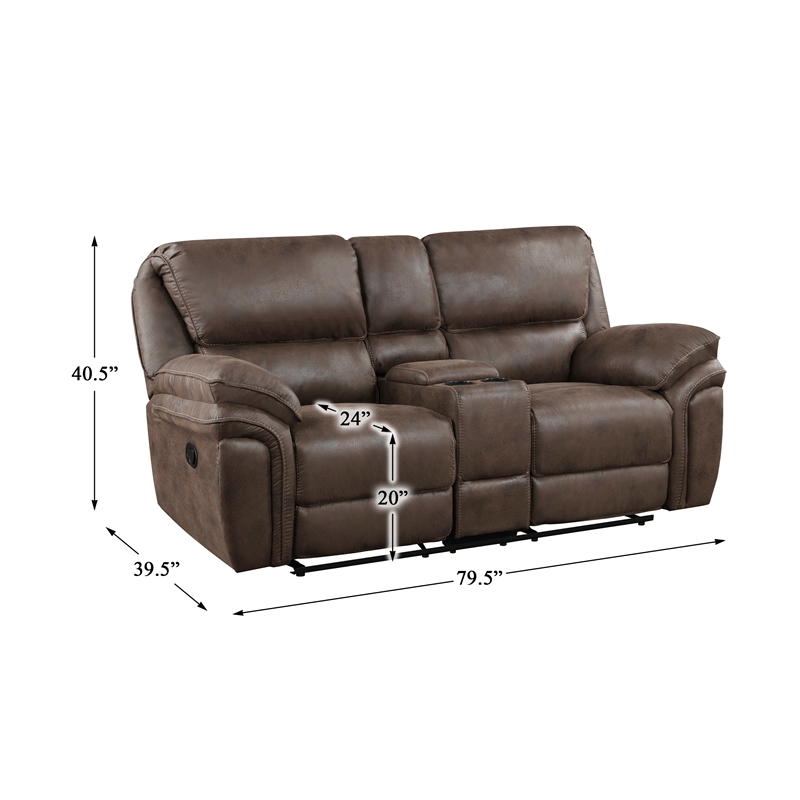 Pemberly Row Polished Microfiber 2-Piece Push-Back Reclining Sofa Set in Brown