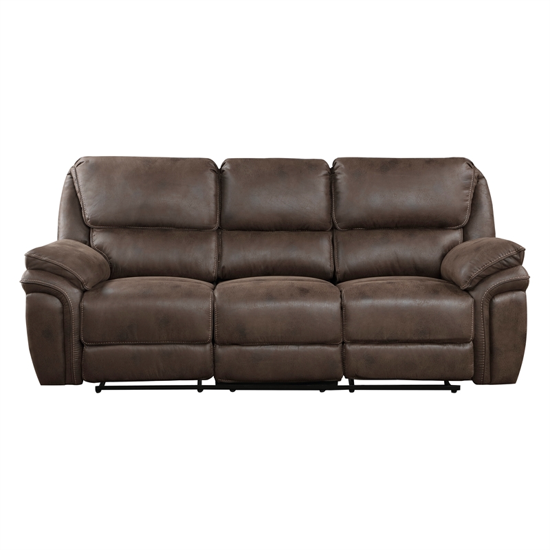 Pemberly Row Polished Microfiber 2-Piece Push-Back Reclining Sofa Set in Brown