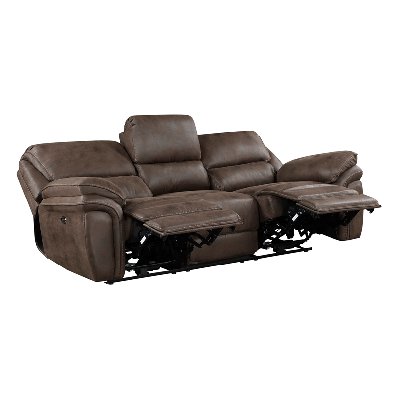 Pemberly Row Microfiber 2-Piece Power Reclining Sofa Set with USB in Brown