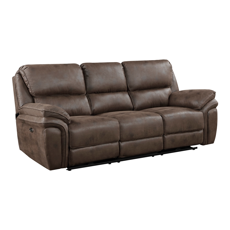 Pemberly Row Microfiber 2-Piece Power Reclining Sofa Set with USB in Brown