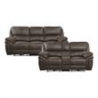Pemberly Row Microfiber 2-Piece Power Reclining Sofa Set with USB in Brown