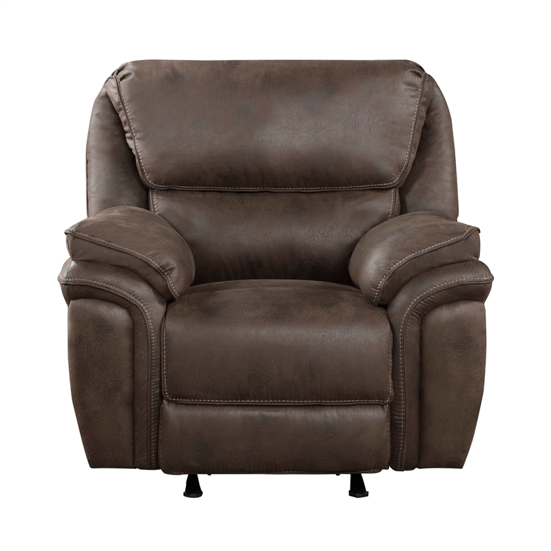 Pemberly Row Polished Microfiber Manual Rocker Reclining Chair in Brown
