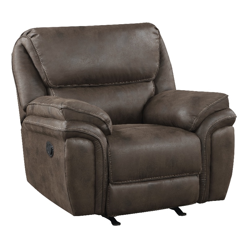 Pemberly Row Polished Microfiber Manual Rocker Reclining Chair in Brown