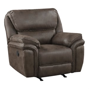 Pemberly Row Polished Microfiber Manual Rocker Reclining Chair in Brown