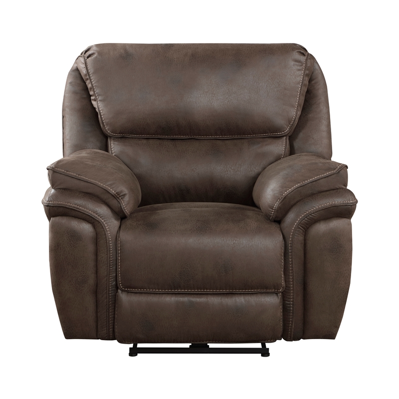 Pemberly Row Polished Microfiber Power Reclining Chair with USB Port in Brown