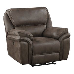 Pemberly Row Polished Microfiber Power Reclining Chair with USB Port in Brown