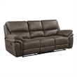 Pemberly Row Polished Microfiber Manual Double Reclining Sofa 300 lbs in Brown
