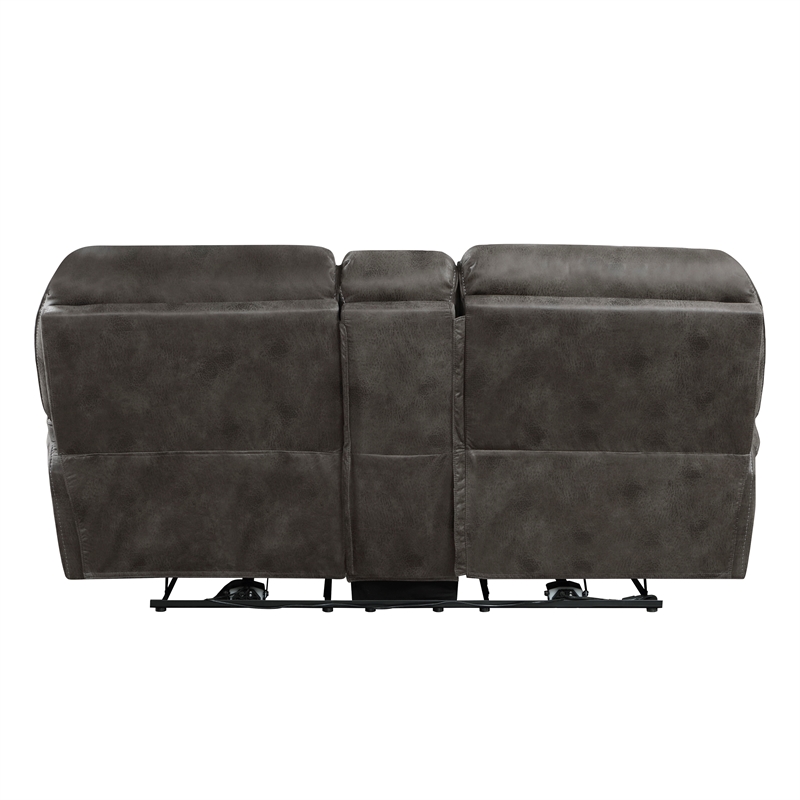 Pemberly Row Microfiber Power Double Reclining Love Seat with USB in Gray