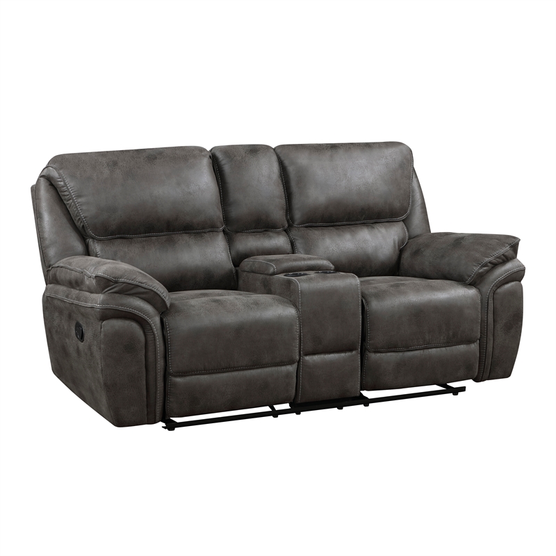 Pemberly Row Polished Microfiber 2-Piece Push-Back Reclining Sofa Set in Gray