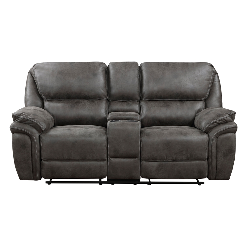 Pemberly Row Polished Microfiber 2-Piece Push-Back Reclining Sofa Set in Gray
