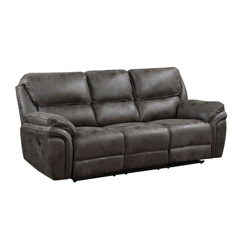 Pemberly Row Polished Microfiber 2-Piece Push-Back Reclining Sofa Set in Gray