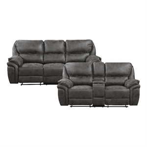 Pemberly Row Polished Microfiber 2-Piece Push-Back Reclining Sofa Set in Gray