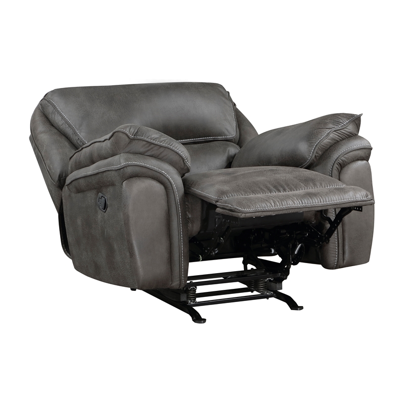 Pemberly Row Polished Microfiber Manual Rocker Reclining Chair in Gray