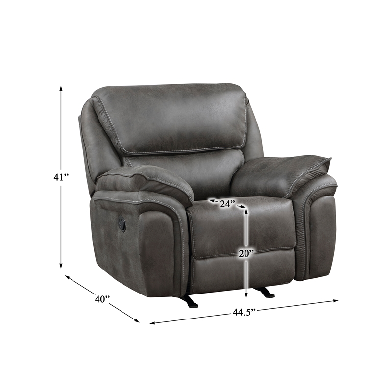 Pemberly Row Polished Microfiber Manual Rocker Reclining Chair in Gray