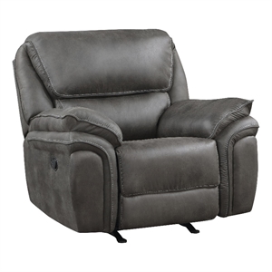 Pemberly Row Polished Microfiber Manual Rocker Reclining Chair in Gray