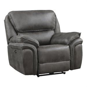 Pemberly Row Polished Microfiber Power Reclining Chair with USB Port in Gray