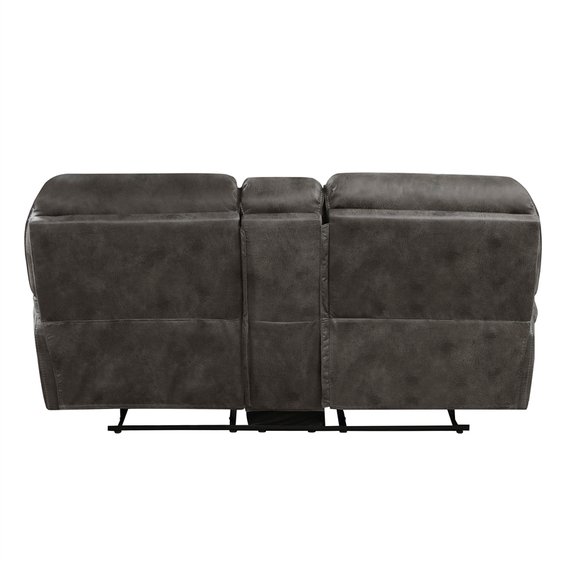 Pemberly Row Polished Microfiber Double Reclining Love Seat with Console in Gray