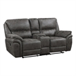Pemberly Row Polished Microfiber Double Reclining Love Seat with Console in Gray