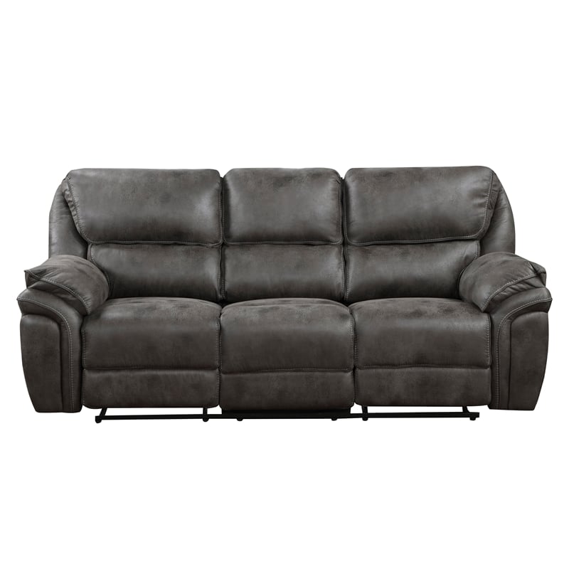 Pemberly Row Polished Microfiber Manual Double Reclining Sofa 300 lbs in Gray