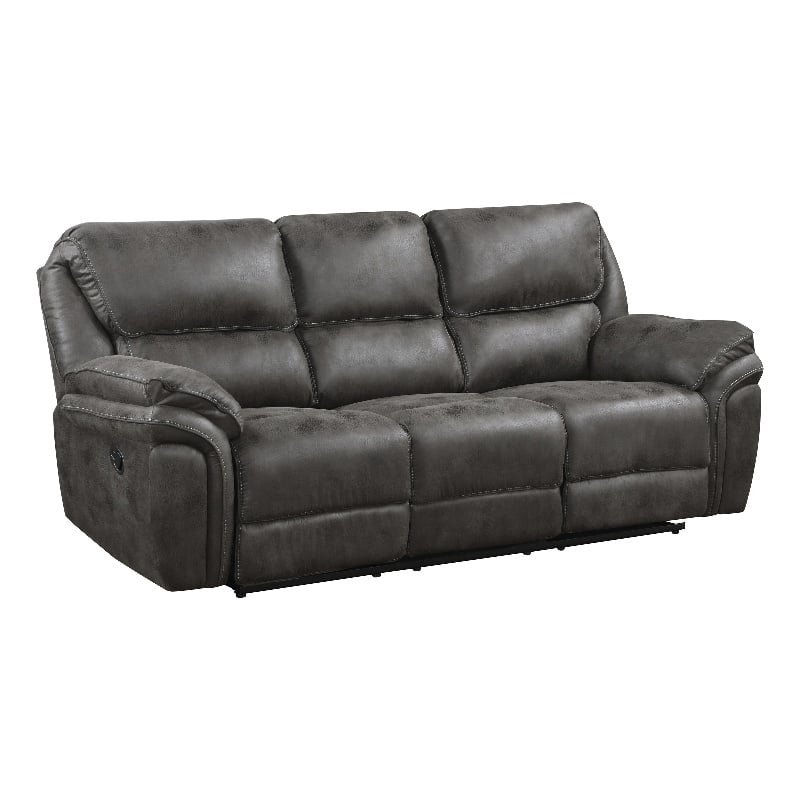 Pemberly Row Polished Microfiber Manual Double Reclining Sofa 300 lbs in Gray