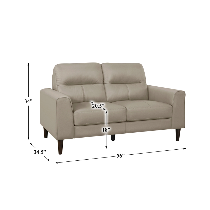 Pemberly Row Top Grain Leather Match Loveseat with Wood Legs in Latte