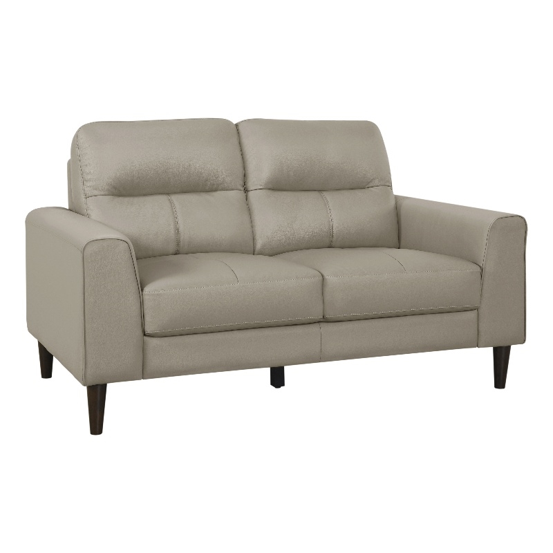 Pemberly Row Top Grain Leather Match Loveseat with Wood Legs in Latte