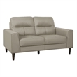 Pemberly Row Top Grain Leather Match Loveseat with Wood Legs in Latte
