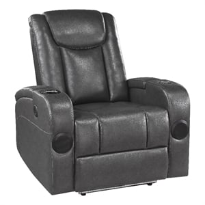 Pemberly Row Faux Leather Power Reclining Chair with Storage Arms in Gray