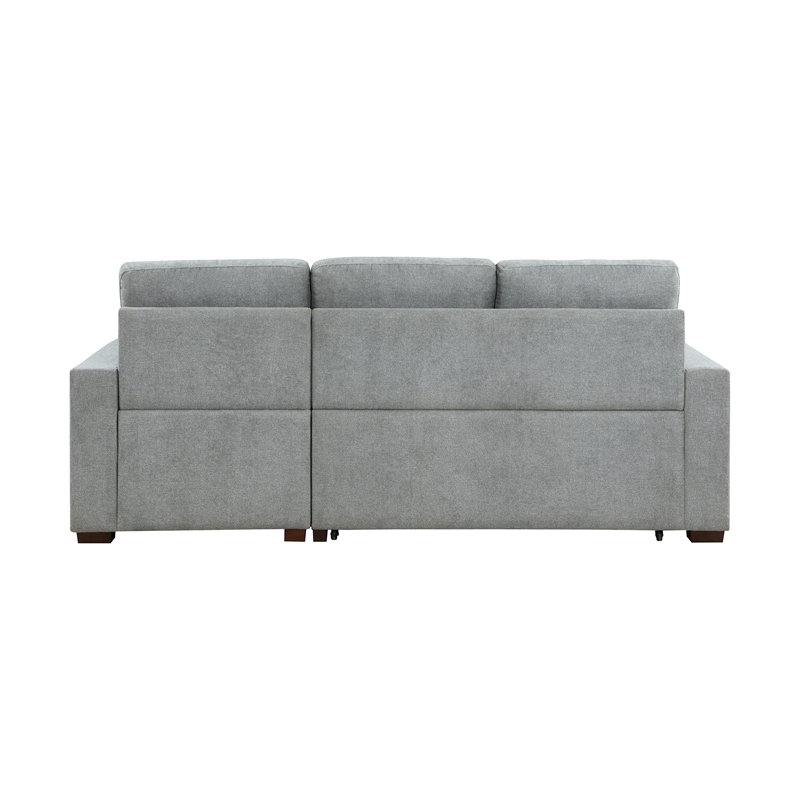 Pemberly Row Velvet 2-Piece Sectional with Pull-Out Bed and Chaise in Gray