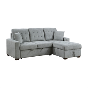 Pemberly Row Velvet 2-Piece Sectional with Pull-Out Bed and Chaise in Gray